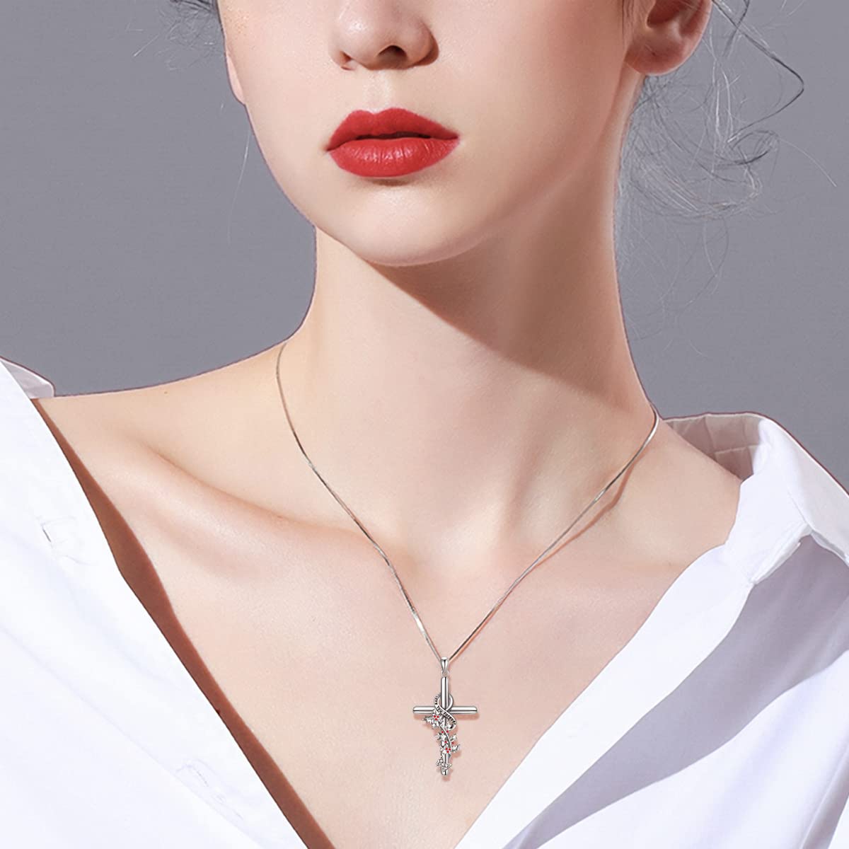 Flpruy December Birth Flower Necklace 925 Sterling Silver Holly Floral Pendant Cross Necklace Birthday Jewelry Gifts for Women Her Mom