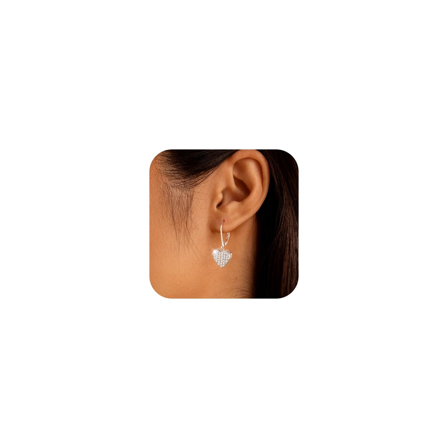 Sterling Silver Dangle Earrings, ALEXCRAFT Heart Dangling Drop Earring for Women Trendy Hypoallergenic 925 Sterling Silver Leverback Earings Cubic Zirconia Heart Dangle Earrings for Women Lady