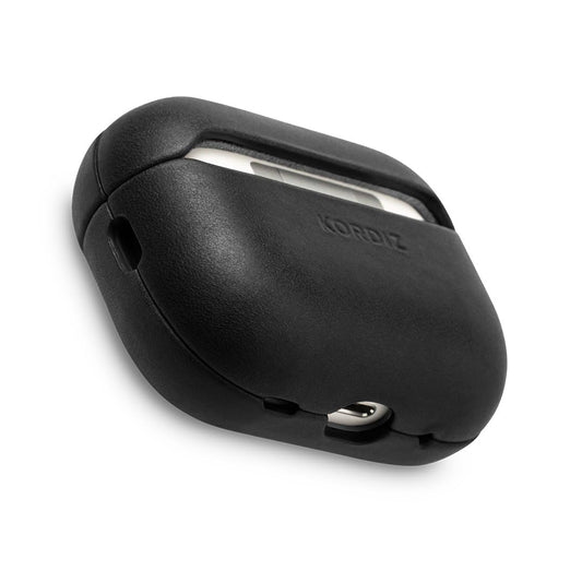 KORDIZ for AirPods Pro 3rd Generation Leather Case Cover – Genuine Full-Grain Oil-Waxed Cowhide Leather Case for Airpods Pro 3 – Rugged Vintage Patina – Front LED Visible (Black)