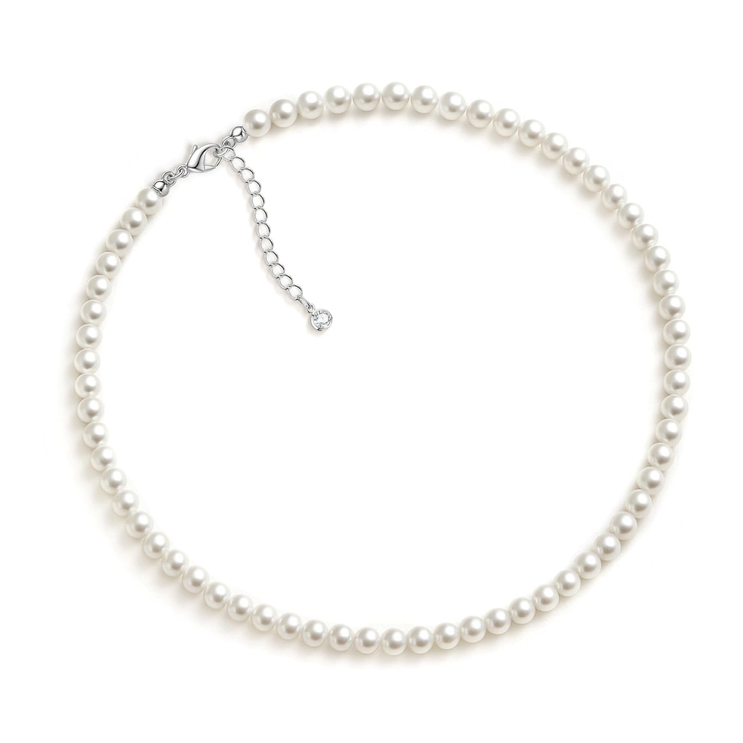 Zeffy Pearl Necklace for Women, 6MM Dainty Round Imitation Pearl Choker Necklace Wedding Delicate Jewelry for Women Simple Bridesmaid Jewelry Valentines Day Gifts