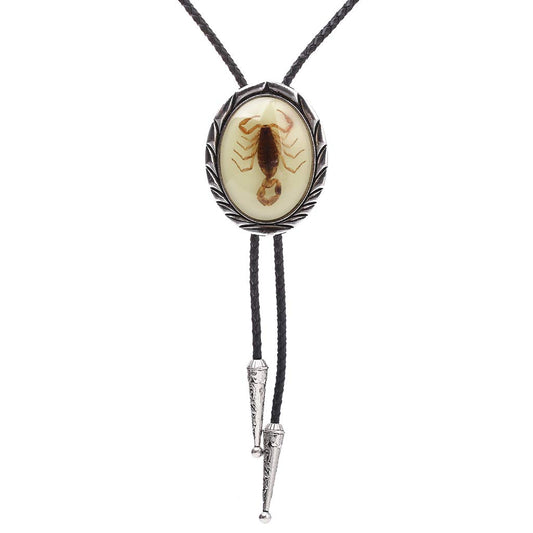 Jeilwiy Bolo Tie Luminous Scorpion Bolo Tie Celtic Style Handmade Western Cowboy Bola Tie Black Leather Necktie for Men Women