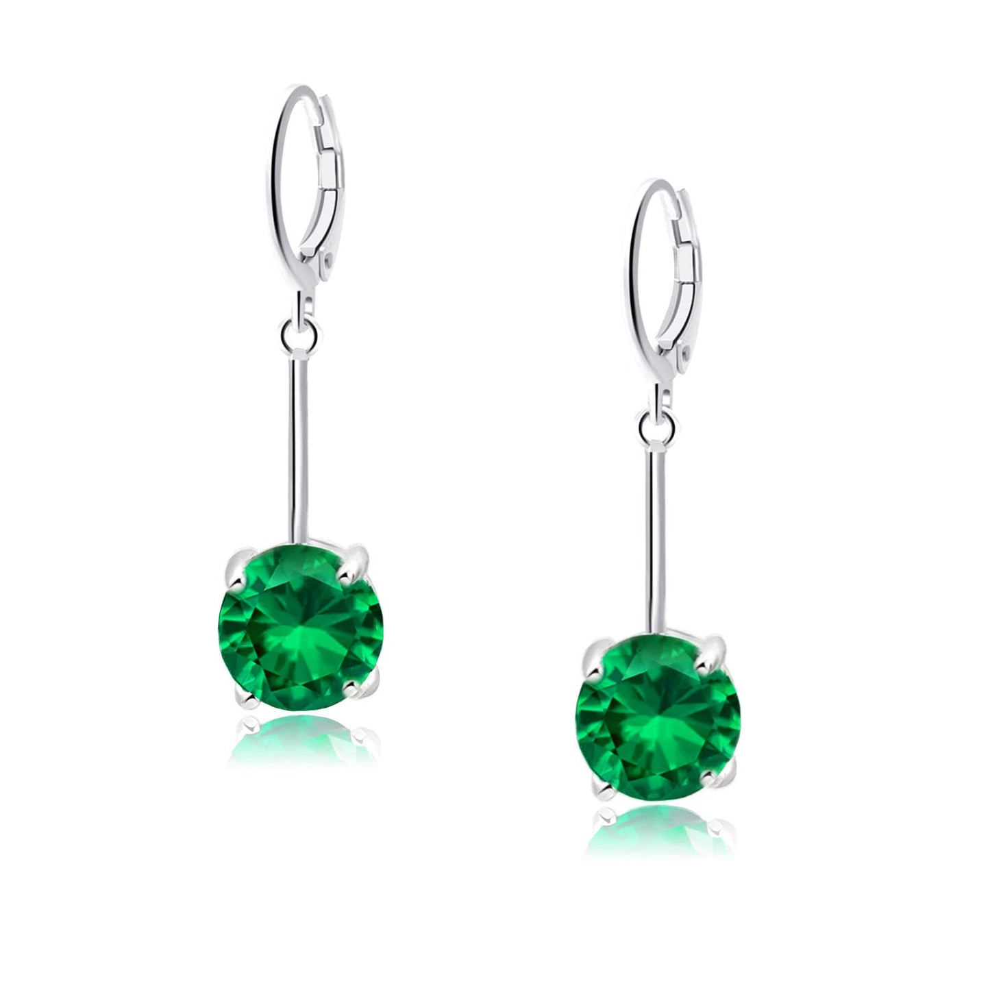 VONSSY Gemstone Drop Dangle Earrings | Platinum /Gold Plated Leverback Crystal Cubic Zirconia Hanging Red /Pink/Blue Earrings (Green-Platinum)