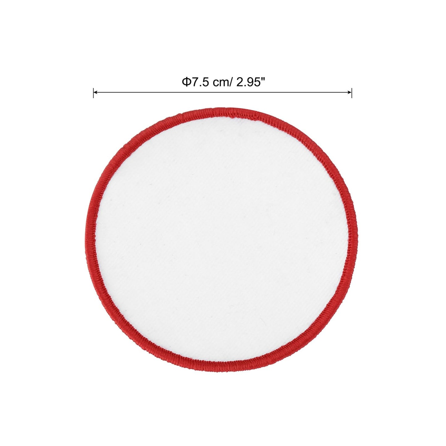 MECCANIXITY 30pcs Sublimation Patch Blank, 7.5cm/2.95 Inch Fabric Iron-on Blank Heat Transfer Repair Patch for DIY Crafts Caps Clothes, White with Red Border