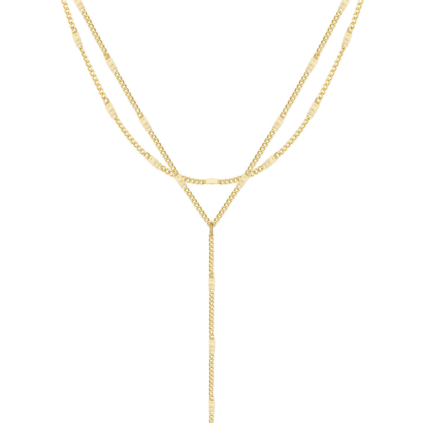 Pancert Gold Necklace for Women, Dainty Long Necklace 14k Gold Plated/Silver Y-Shaped Pendant Trendy Layered Cz Beaded Chain Lip chain Drop Necklaces for Women Gift Jewelry