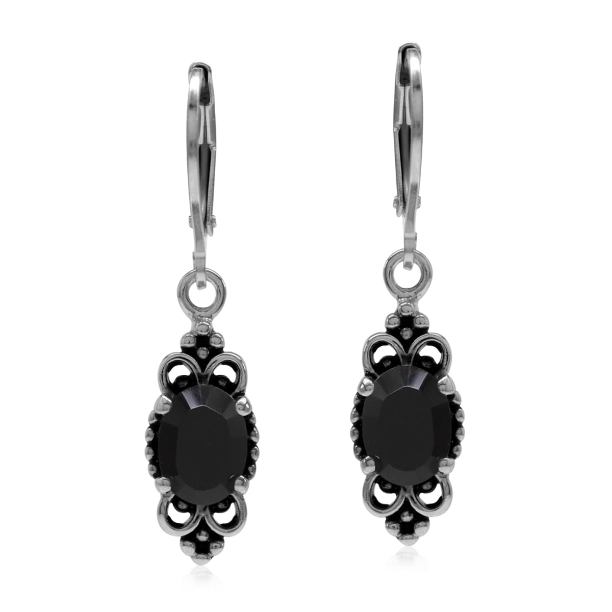 Silvershake Natural Black Onyx 925 Sterling Silver Balinese Style Leverback Earrings