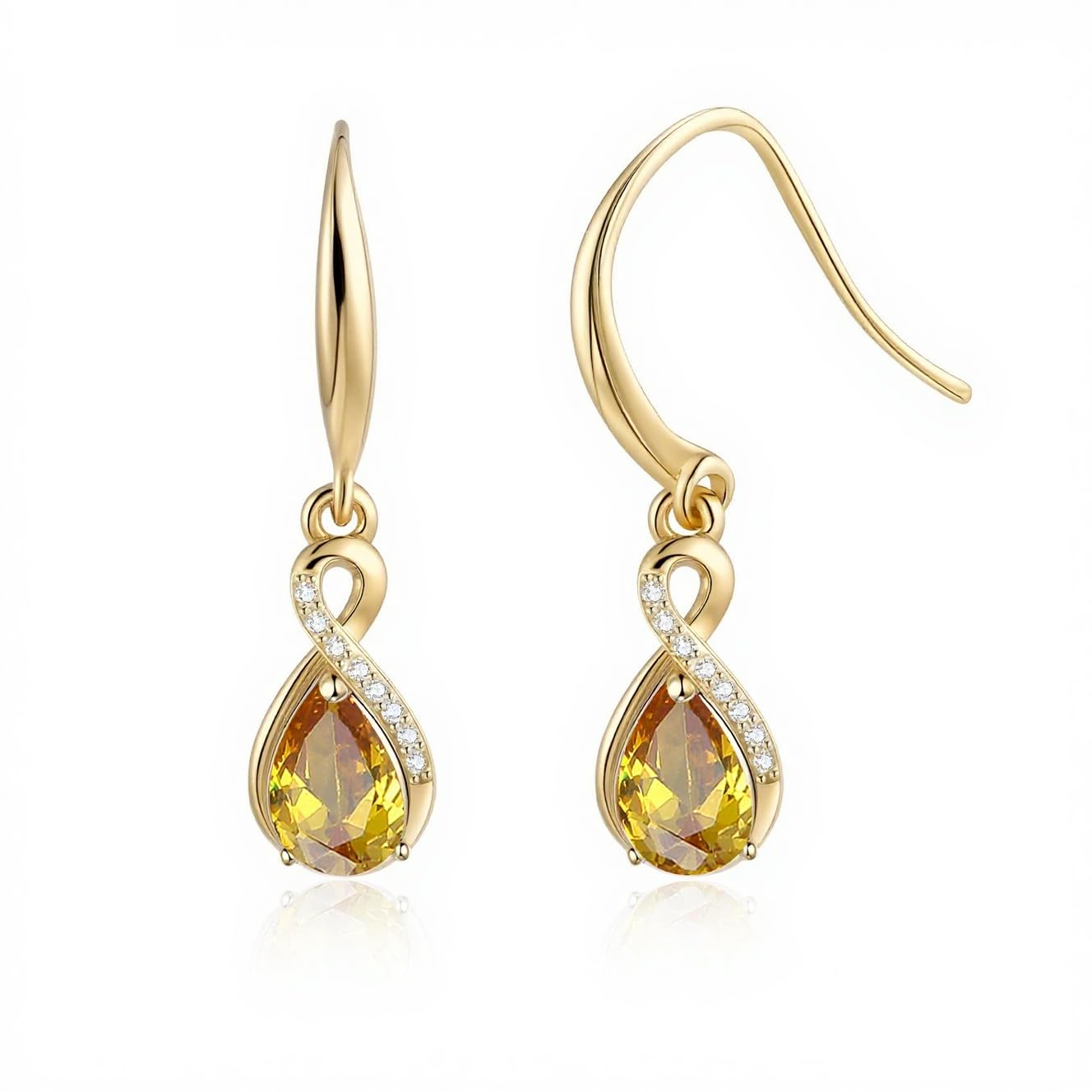 Infinity Birthstone Earrings 18K Gold Plated 925 Sterling Silver Teardrop Infinity Drop Dangle Earrings Citrine Jewelry Birthday Gifts for Women Her Mother Wife