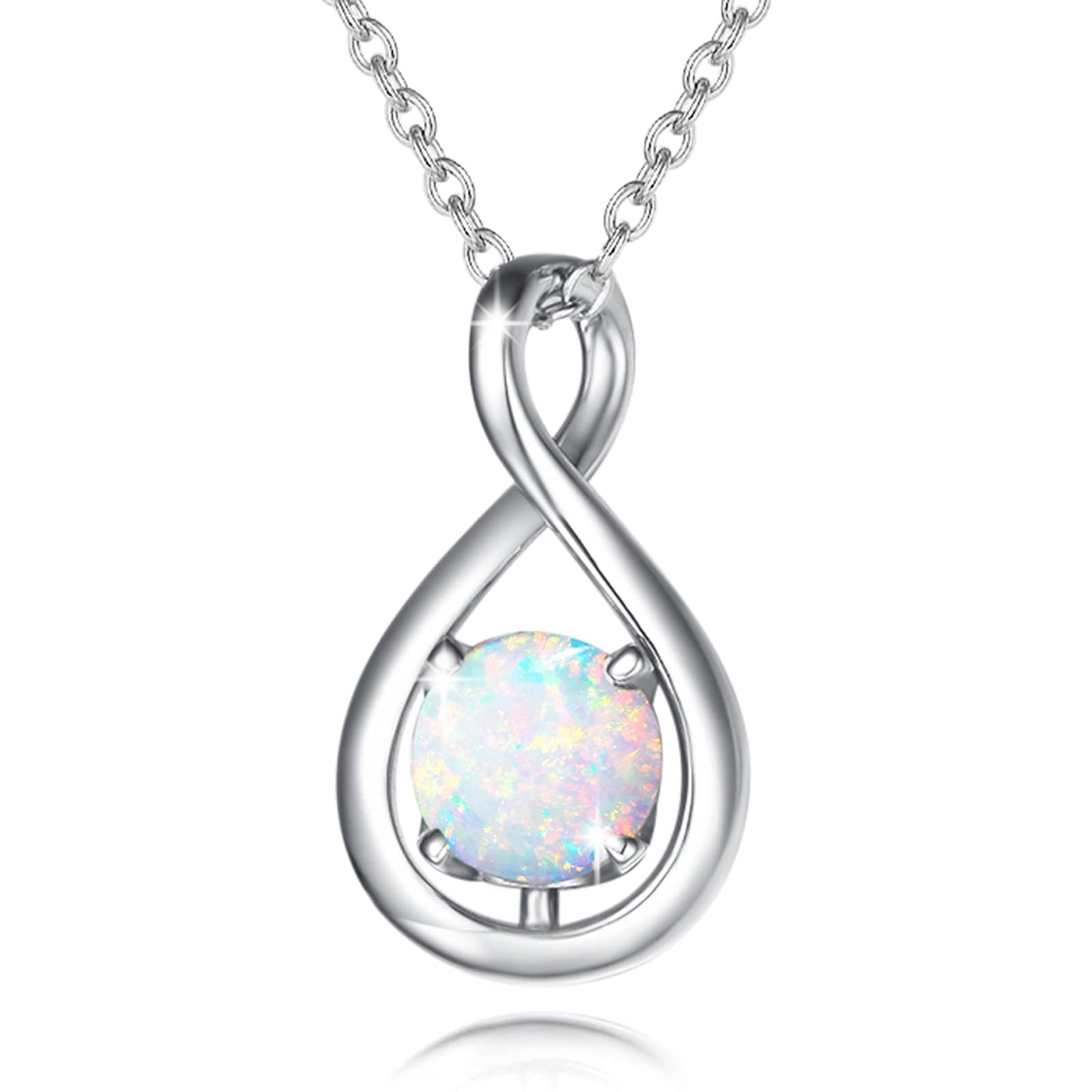 FANCIME White Opal Necklace October Birthstone Necklace for Women Sterling Silver Infinity Pendant Fine Jewelry Birthday Anniversary Mothers Day Gifts for Mom Wife Her Lady Daughter