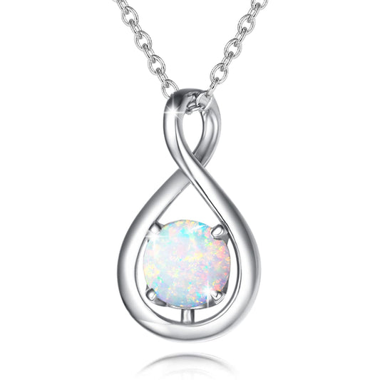 FANCIME White Opal Necklace October Birthstone Necklace for Women Sterling Silver Infinity Pendant Fine Jewelry Birthday Anniversary Mothers Day Gifts for Mom Wife Her Lady Daughter