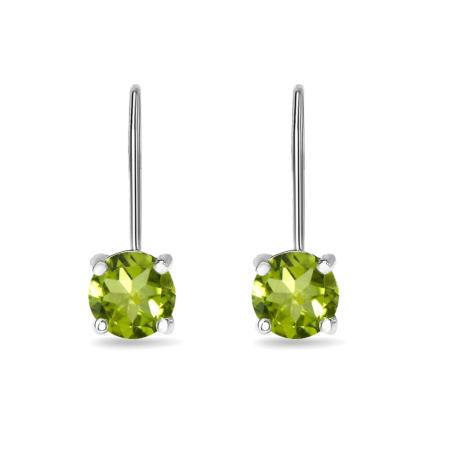Green Earrings for Women 6mm Round Leverback Sterling Silver Drop Peridot Earring for Bridesmaids Prom Fashion