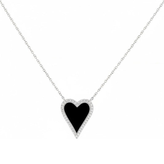 JINGDR Heart Necklace for Women Trendy Preppy Silver Jewelry Gold Plated Love Heart Pendant, Heart Paperclip Chain Necklace Cute Heart Necklaces Birthday for Women Dainty Jewelry (silver black)