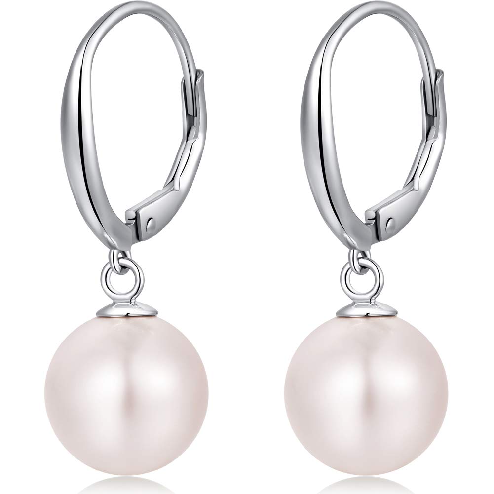 Han han Pearl Dangle Earrings for Women Sterling Silver Pearl Hoop Earrings 10MM
