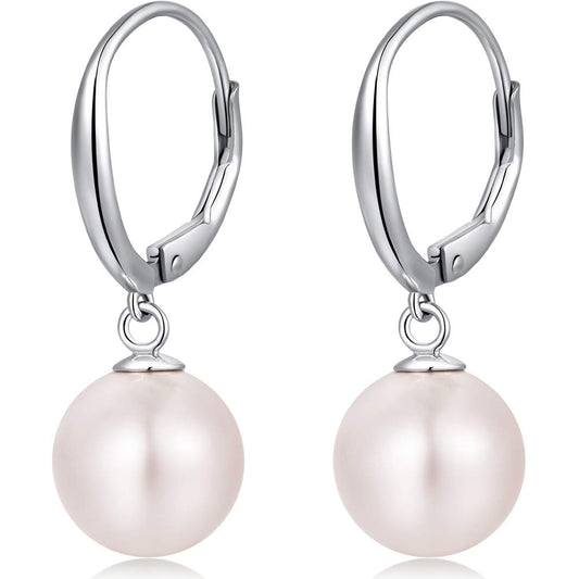 Han han Pearl Dangle Earrings for Women Sterling Silver Pearl Hoop Earrings 10MM
