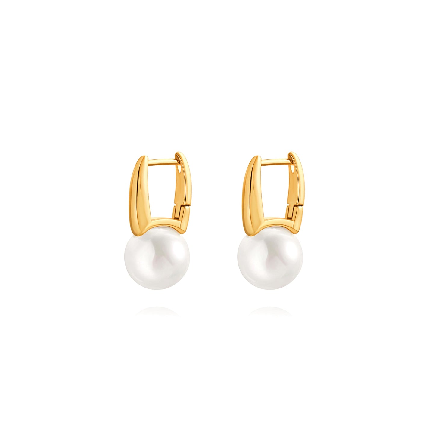 18k Gold Plated Pearl Drop Earrings for Women, Square Hoop Earrings with 12mm Shell Pearl, Dainty Wedding Jewelry for Bridal
