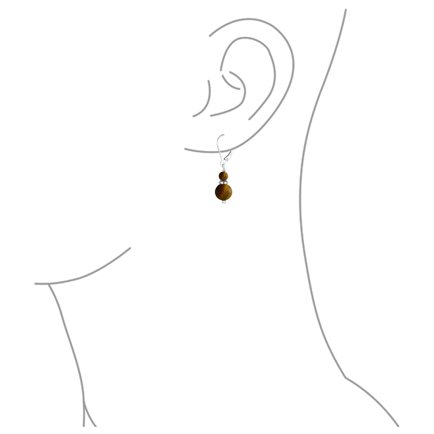Bling Jewelry Bali Style .925 Sterling Silver Brown Tiger Eye Bead 3MM & 8mm Balls Drop Earrings Milgrain Rondel Separator Lever Back Genuine Gemstone