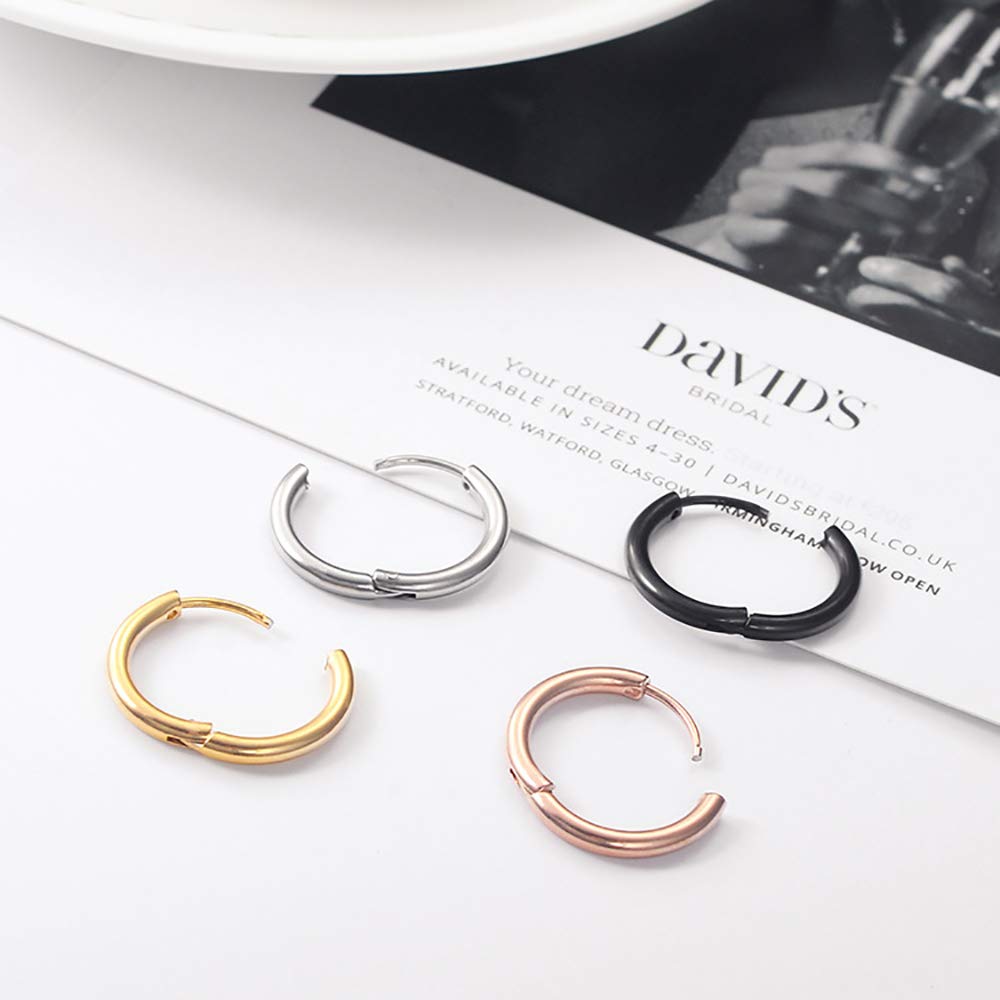 316L Surgical Stainless Steel Huggie Hoop Earrings 10mm Silver Hypoallergenic Earrings Hoop Cartilage Helix Lobes Hinged Sleeper Earrings For Men Women(C02:10mm Silver(THK 2.0mm))