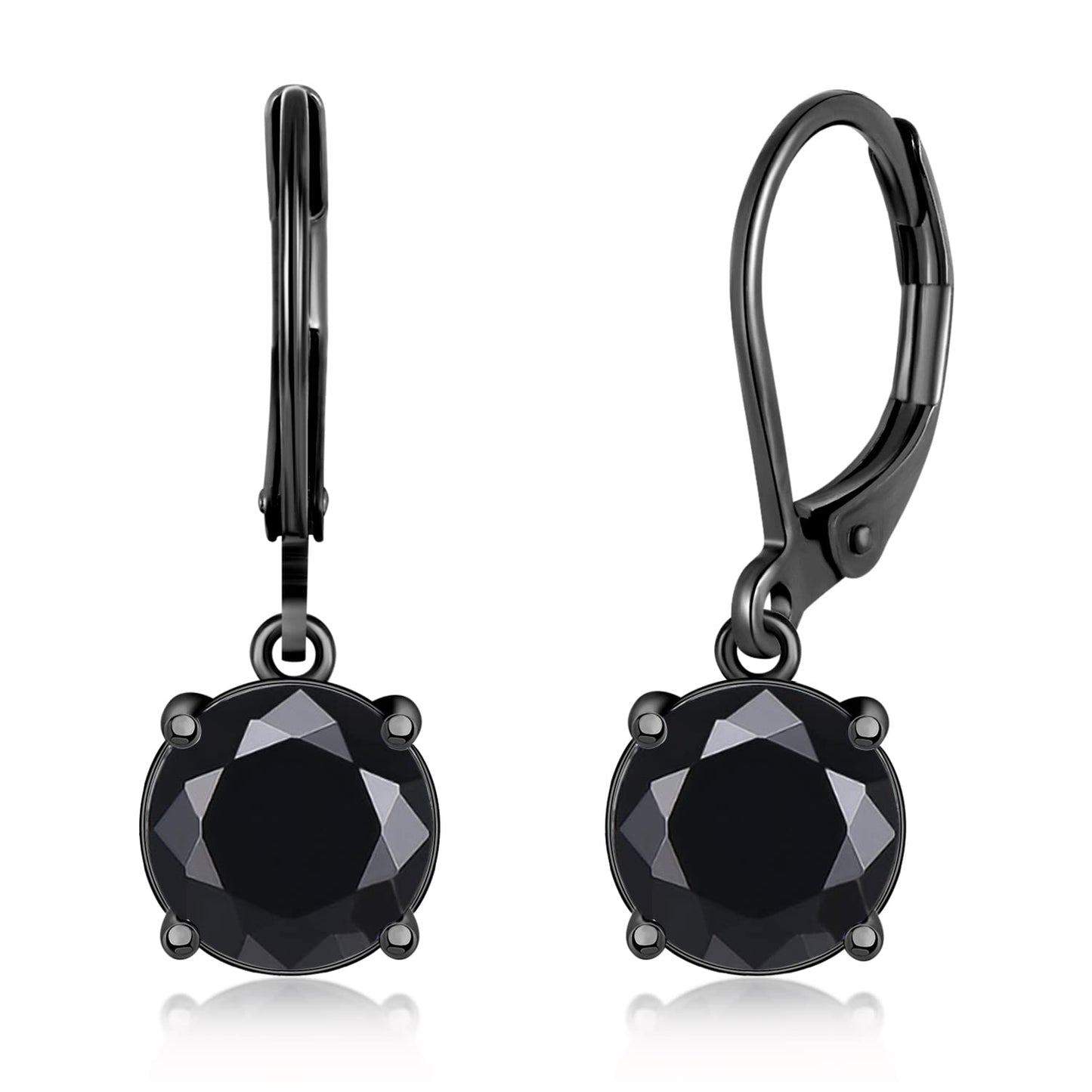 CiNily Leverback Dangle Earrings for Women Ladies Pendant Earrings 14K Black Gold Plated Drop Earring Black Created Crystal Dangle Earrings for Sensitive Ears Hypoallergenic Jewelry 8 mm