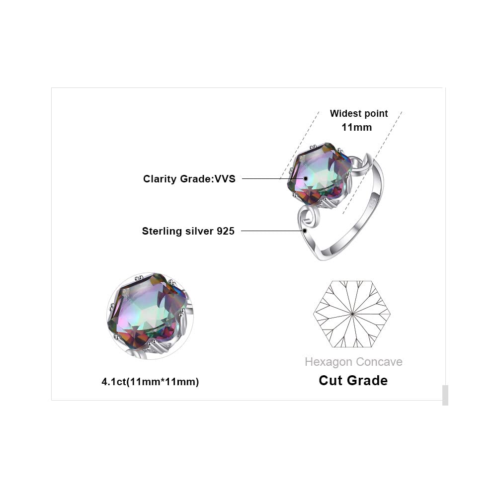 JewelryPalace Fancy Cut 5.7ct Multicolor Genuine Rainbow Quartz Cocktail Rings for Her, 14K White Gold Plated 925 Sterling Silver Ring for Women, Natural Gemstone Jewelry Rings 6