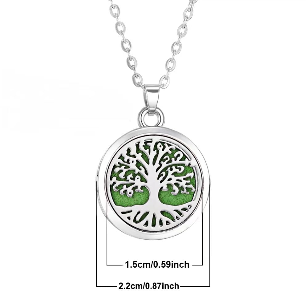 4-Piece Set of Fashionable Tree of Life Aromatherapy Necklace, Stainless Steel Diffuser Perfume Pendant, Everyday Wear Giftable Trendy Jewelry