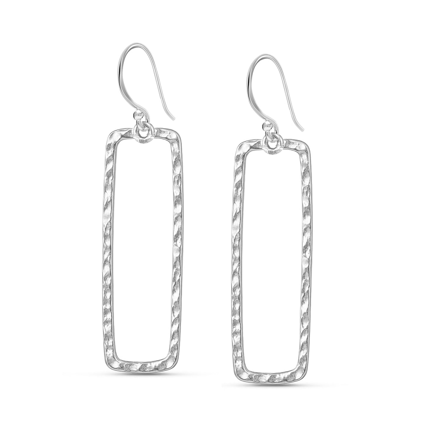 LeCalla 925 Sterling Silver Classic Hammered Balancing Act Drop Earrings Italian Hammered Design Open Rectangular Drop Dangle Earrings for Women 45 MM