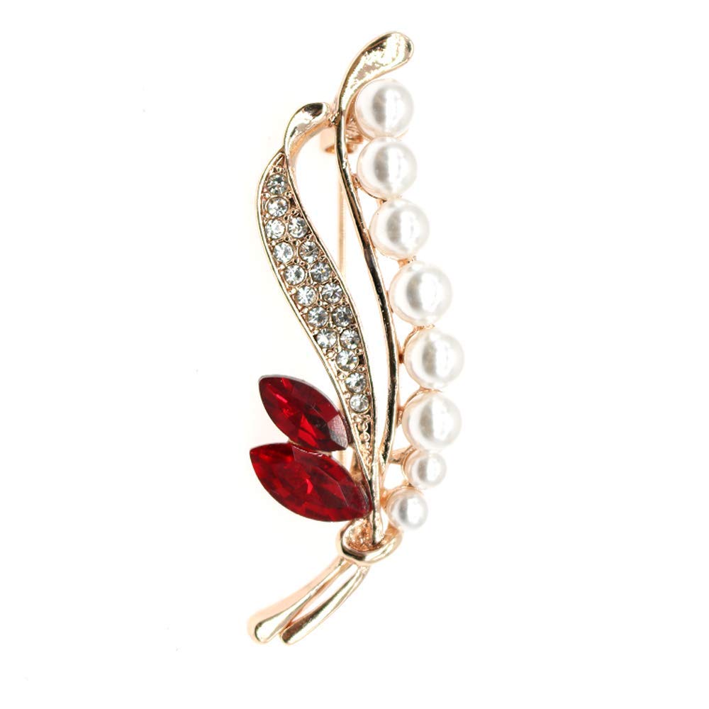Flower Crystal Brooches Pins Fashion Beautiful Created Rhinestone Floral Brooch Good Idea for Party Dance Wedding Banquet for Elegant Women Girl (Pearl leaf brooch)