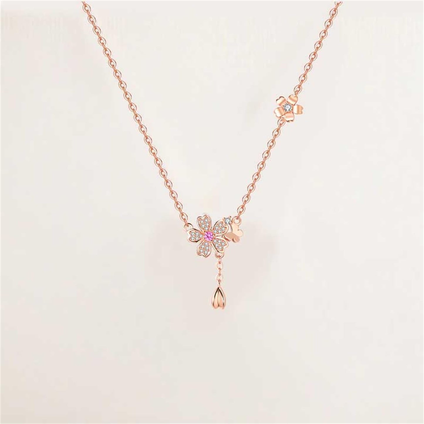 MISEFF 925 Sterling Silver Fashion Pendant Necklace for Women，Fashion Jewelry, 18K Gold Plated， Advanced Retro Series Link Chains ，Basic Multifunctional Accessories Suitable for Multiple Occasions and Daily Wear (Cherry Blossom Butterfly)