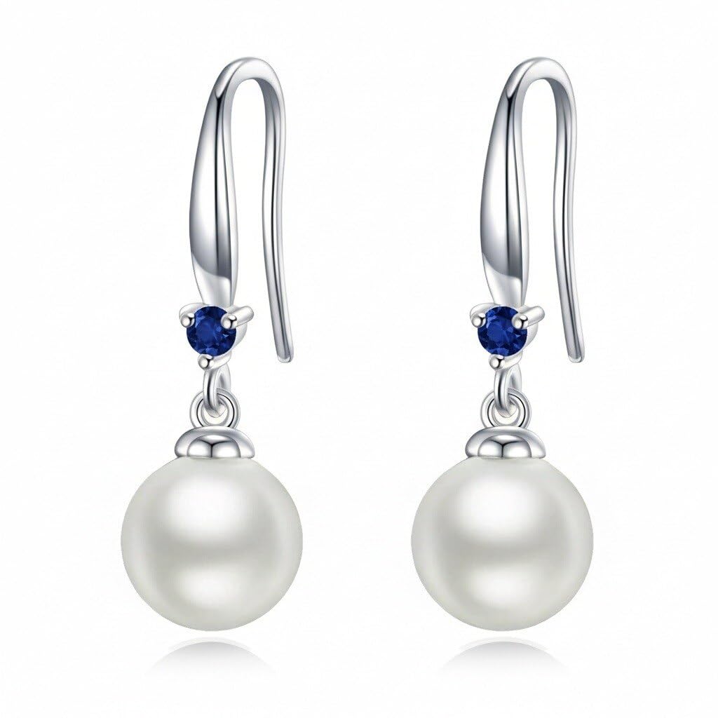 925 Sterling Silver Pearl Leverback Earrings Dangle Drop Birthstone Jewelry Gifts for Women (White Pearl-September)