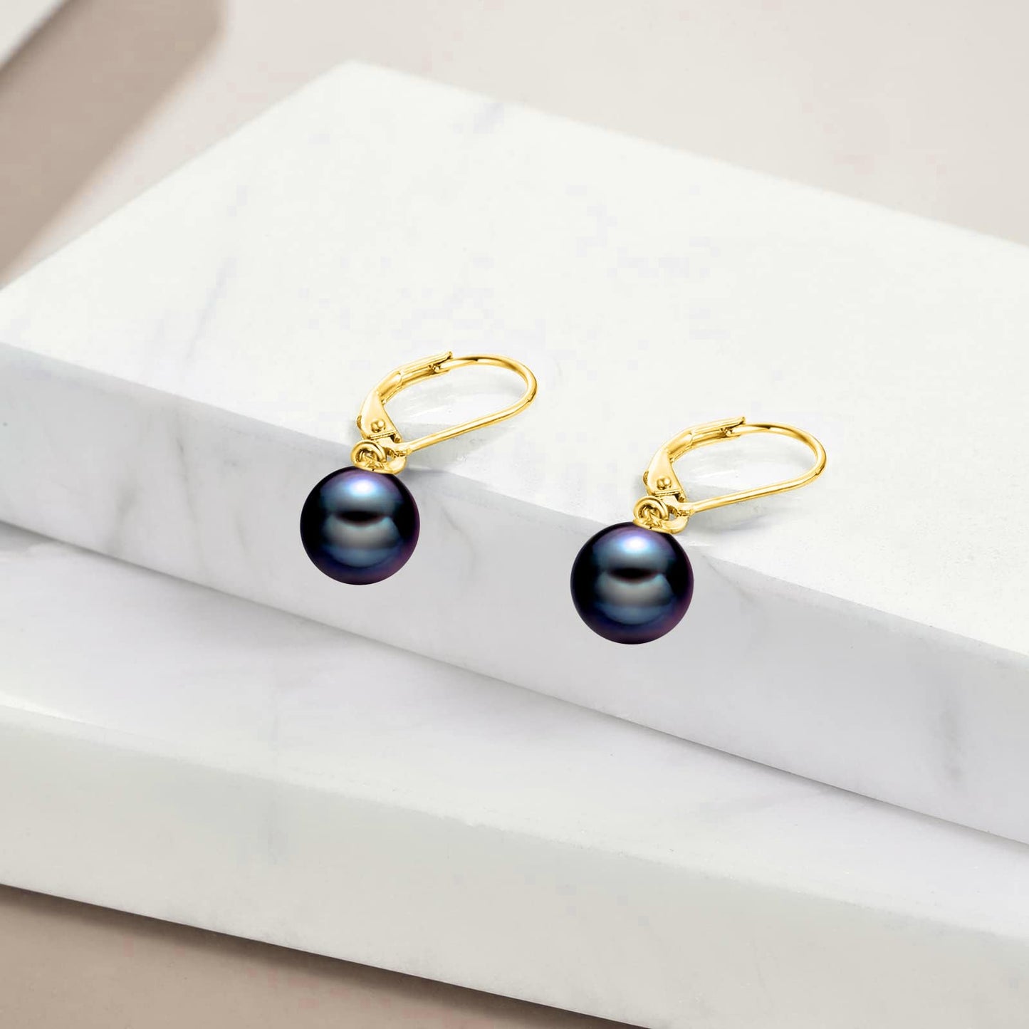 925 Sterling Silver Black Pearl Leverback Earrings Dangle Drop 18K Gold Plated Jewelry Gifts for Women (Black Pearl-Gold)