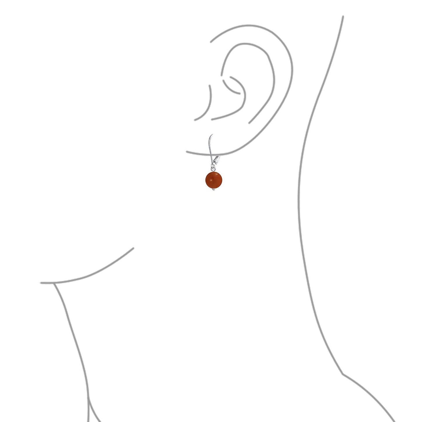 Bling Jewelry Timeless .925 Sterling Silver Red Carnelian, White Jade, Brown Golden Sandstone 8mm Ball Drop Earrings Secure Lever Back Genuine Gemstone (Set of 3)