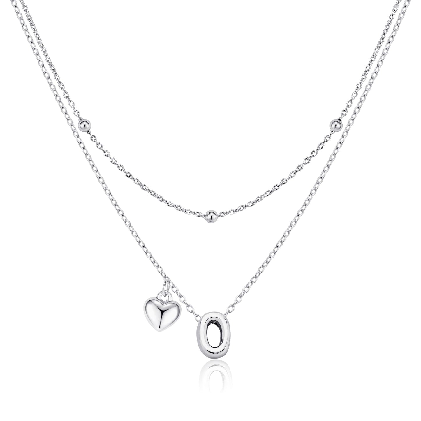adoyi Silver Heart Initial Necklaces for Women 14k Gold Plated Layered bubble Letter Necklace Dainty Heart O Pendant Necklace Stack Birthday Valentines Gifts for Women Jewelry
