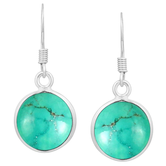 Natural Turquoise 925 Silver Plated Dangle Earrings for Women - Round Shape Green Color Gemstone December Birthstone Handmade Jewelry Earrings - Birthday Gift for Her
