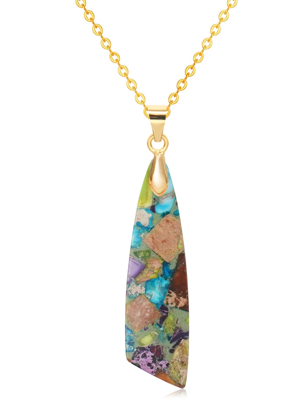 Wovanoo Nature Stone Necklaces for Women Boho Gemstone Pendant Necklace 18K Gold Chain Necklaces Blue Purple
