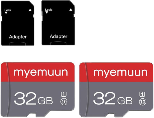 myemuun 2 Pack 32 10, (32GB*2) GB Micro Memory Card with Adapter, TF Memory Card Class Mini Memory Card
