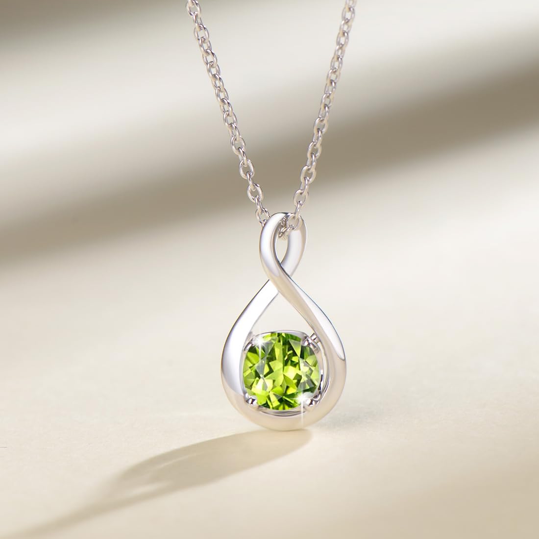 FANCIME Peridot Necklace August Birthstone for Women 925 Sterling Silver Dainty Infinity Pendant Green Gemstone Fine Jewelry Birthday Anniversary Graduation Mothers Day Gifts for Mom Women, Chain 16+2"