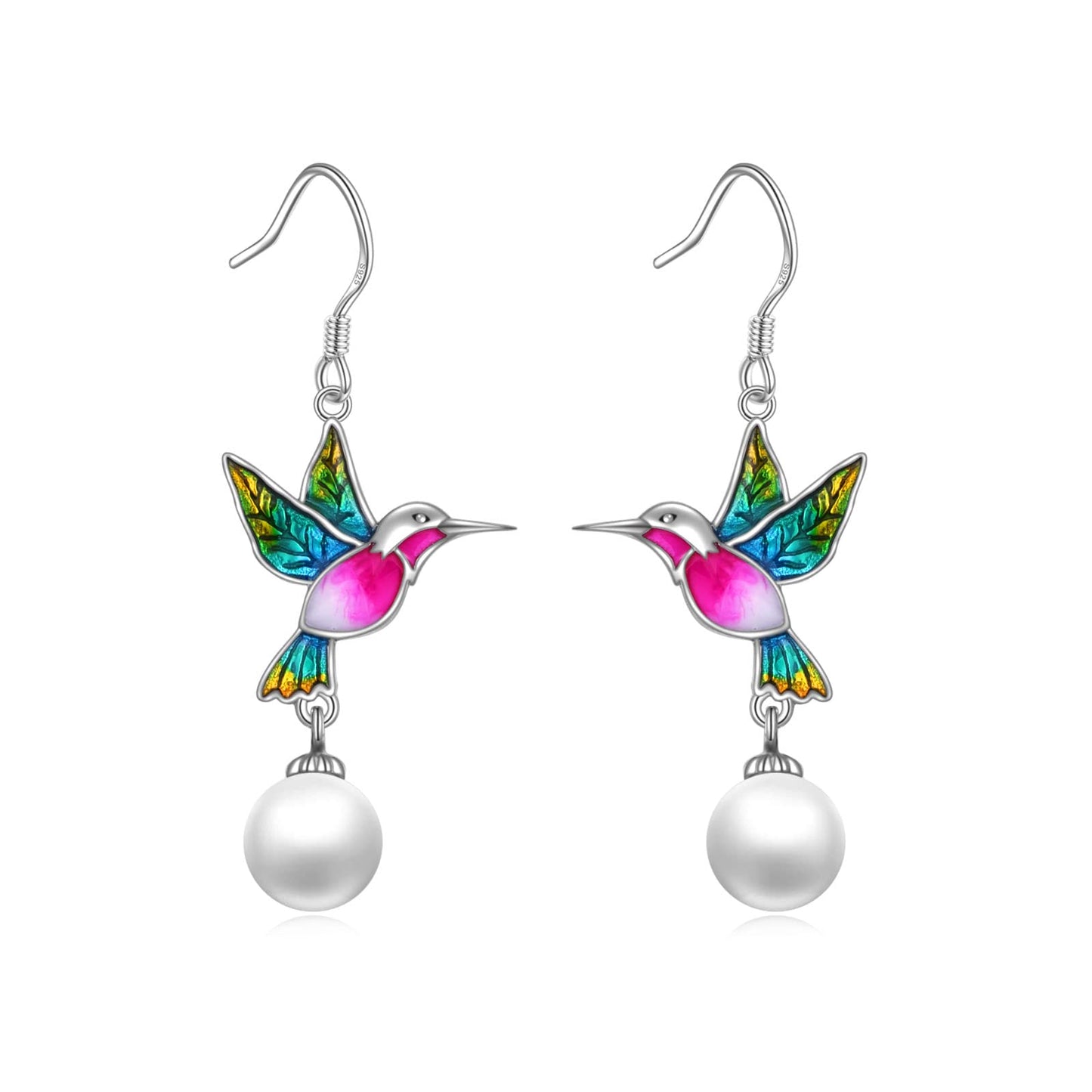 Hummingbird Earrings Gifts for Her Women 925 Sterling Silver Hummingbird Pearl Dangle Earrings Jewelry Christmas Gifts for Women Teen
