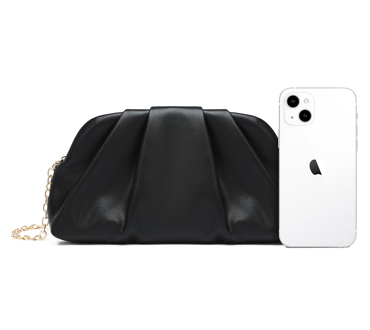 Dreubea Women's Fashion Cloud Shape Evening Bag Charming Fold Leather Clutch Handbag with Chain Beige