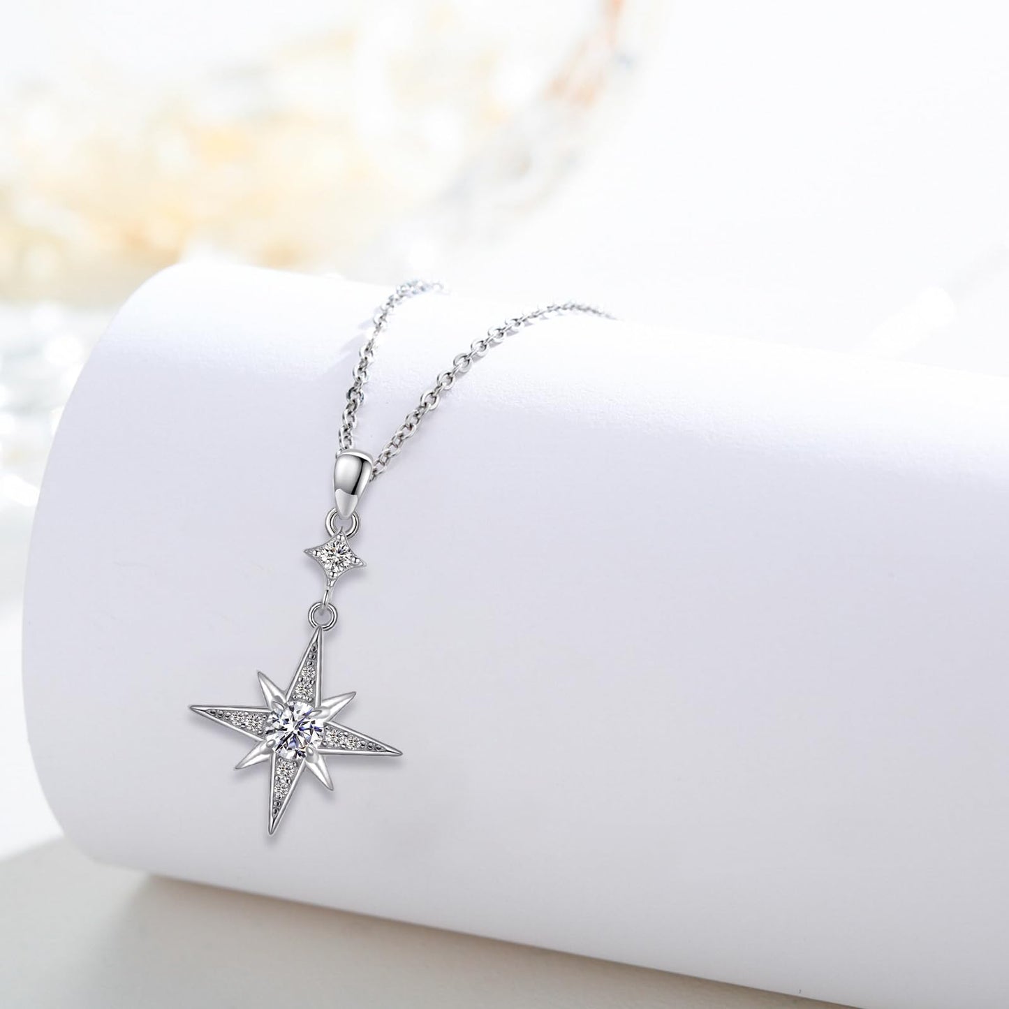 Silikepa Star Necklace for Women 925 Sterling Silver Star Pendant Necklace with April Birthstone Jewelry Gift for Women
