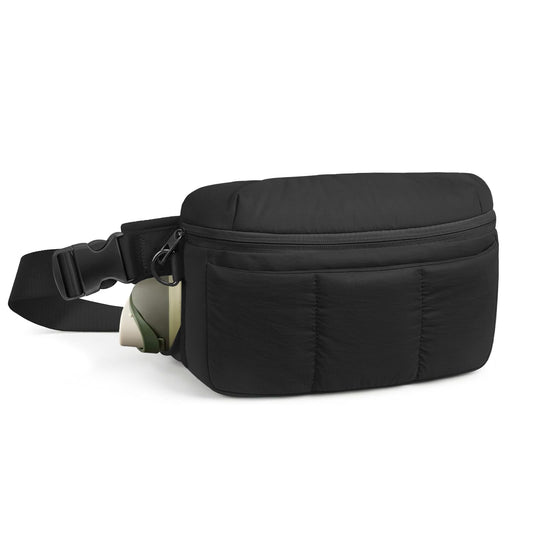TOPEAST Waist Pack 3.5L Fanny Packs with Water Bottle Holder, Large Capacity Travel Belt Purse Anti-Theft RFID Blocking, Black Fluffy Crossbody Sling Bag for Hiking Walking