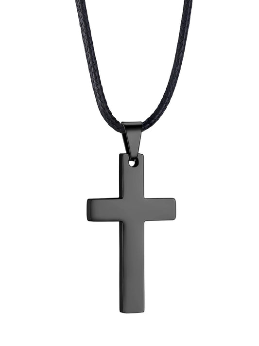 PROSTEEL Pendant Necklace For Men Cross Choker Religious Jewelry Black Rope Cord Necklace 22 inch