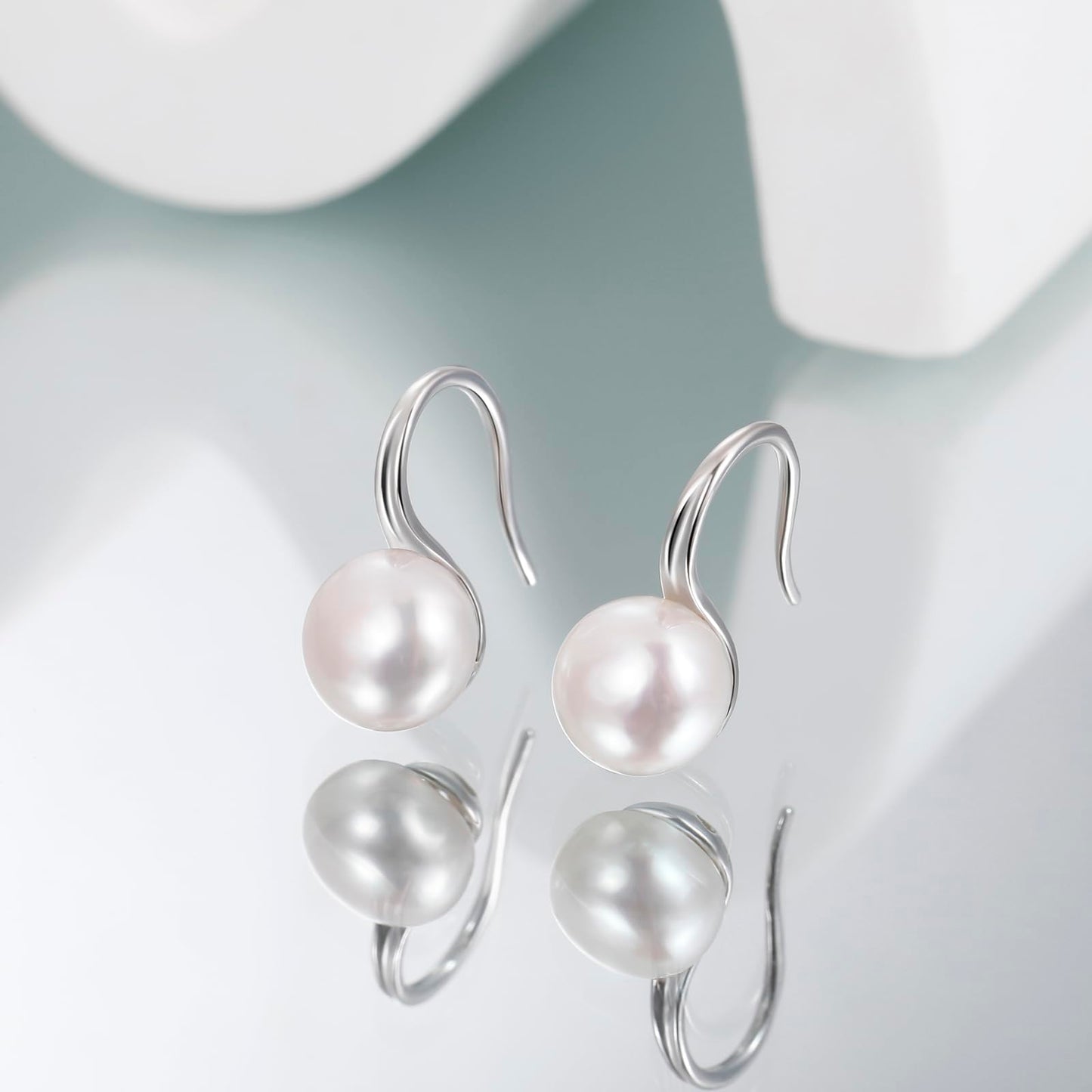 EAMTI Pearl Earrings for Women 925 Sterling Silver Freshwater Cultured Pearl Drop Earrings High Heels Dangle Hook Earrings