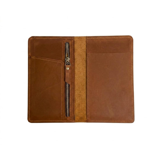 TORAKIP Leather Checkbook Cover – Slim Genuine Leather Checkbook Holder with Zipper Pocket, Checkbook Wallet Organizer for Men & Women, 7" x 3.8", Warm Brown