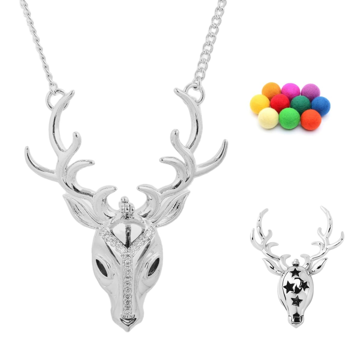 LOMEVERSE Essential Oil Diffuser Necklace - Hidden Scent Locket Jewelry for Anxiety & Stress Relief - Discreet 316L Stainless Steel Aromatherapy Necklace with Cubic Zirconia Buck Pendant - Yoga Self Care Gifts for Women, Mom, Nurse