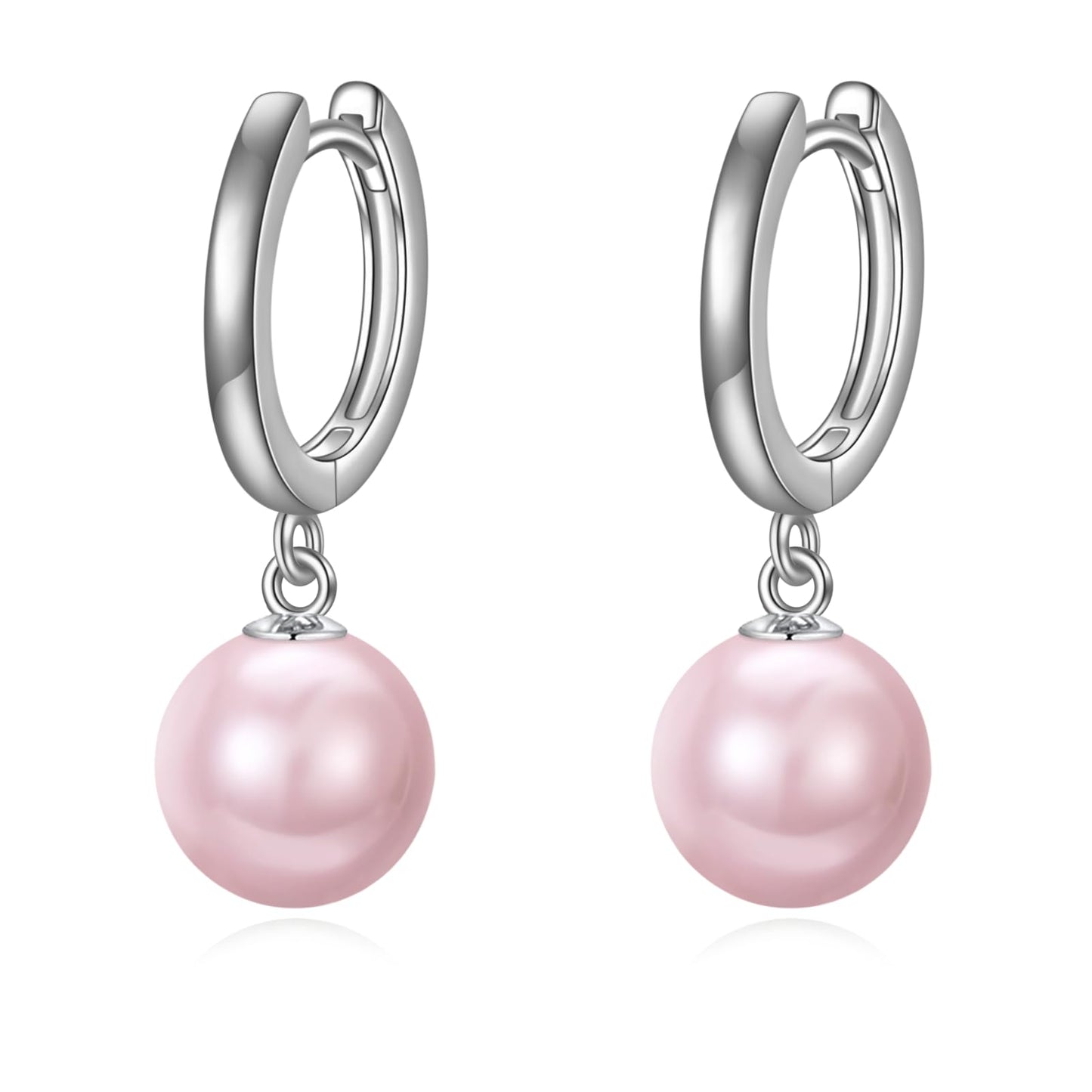 925 Sterling Silver Black Pearl Hoop Earrings Dangle Drop Jewelry Gifts for Women (Pink Pearl)