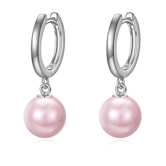 925 Sterling Silver Black Pearl Hoop Earrings Dangle Drop Jewelry Gifts for Women (Pink Pearl)