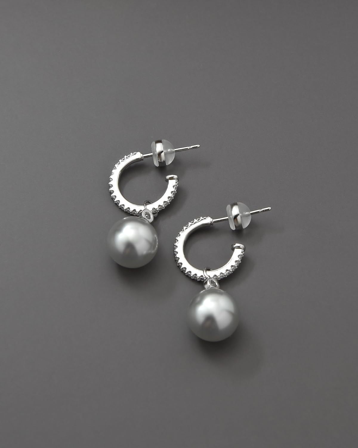 KZZENKI Grey Pearl Earrings for Women, Sterling Silver Post Drop Earrings, Open Hoop Peal Dangle Earrings Bridal Jewelry
