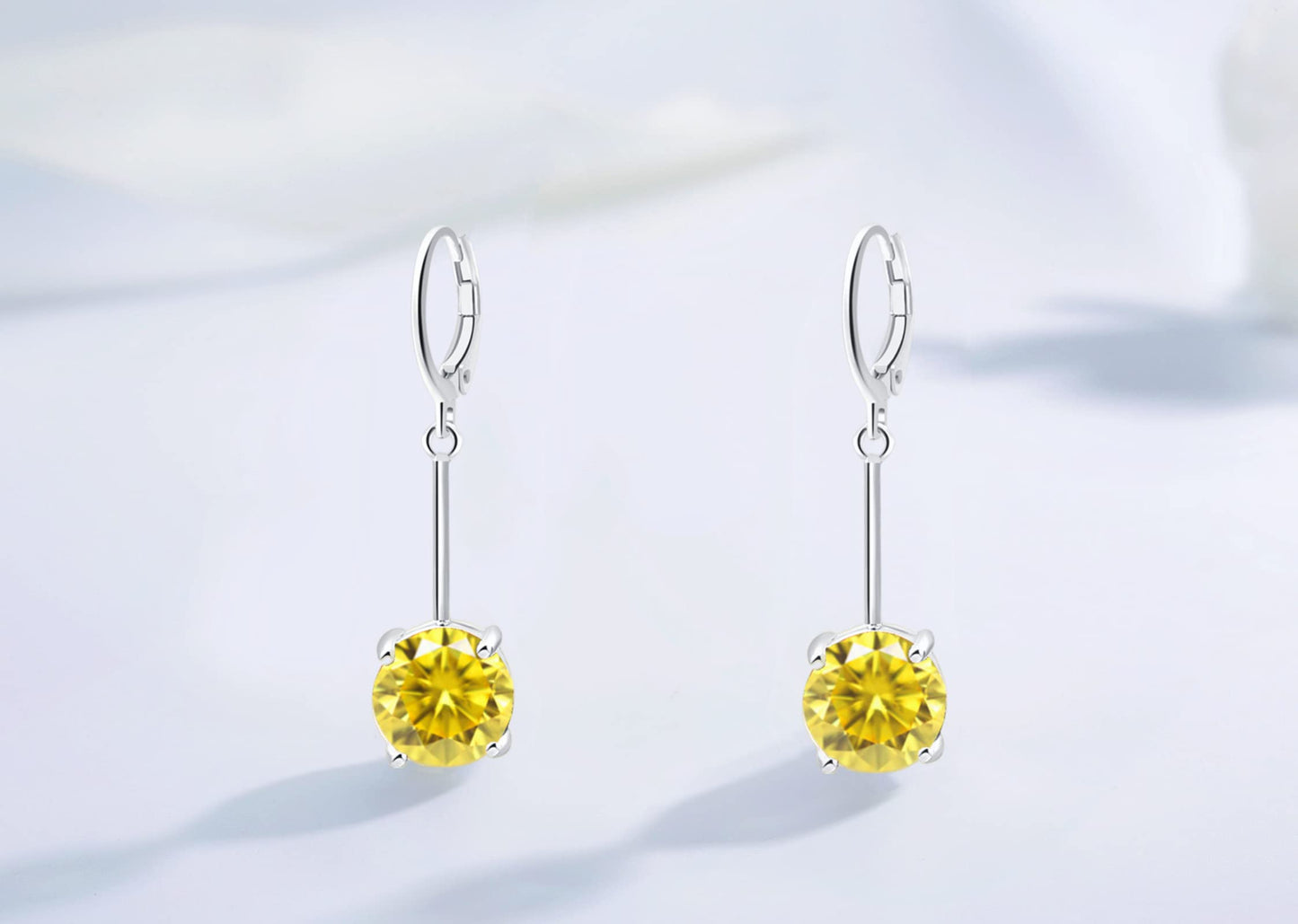 VONSSY Gemstone Drop Dangle Earrings | Platinum/Gold Plated Leverback Crystal Cubic Zirconia Hanging Red/Pink/Blue Earrings (Yellow-Platinum)