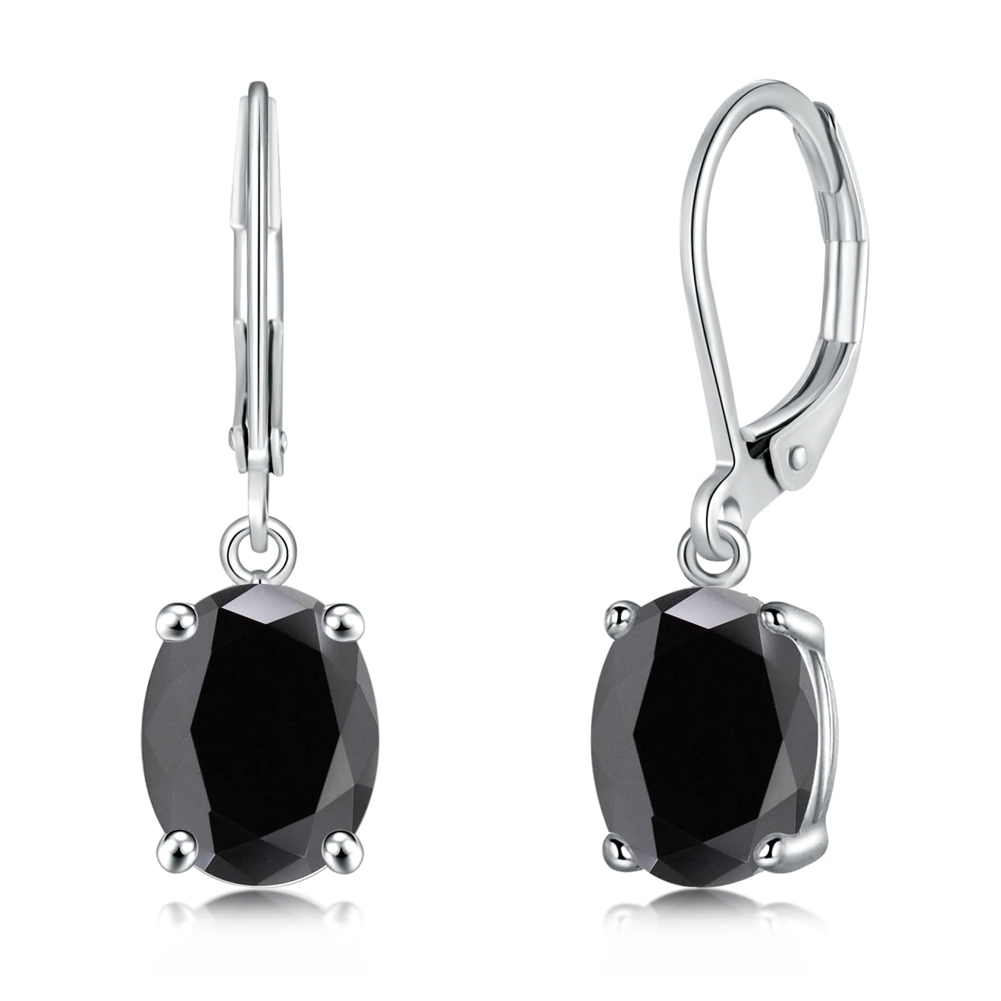 CiNily Cut-Oval Leverback Dangle Earrings for Women Black Cubic Zircon 14k White Gold Plated Hypoallergenic Hanging Earrings Lightweight Summer Drop Earrings