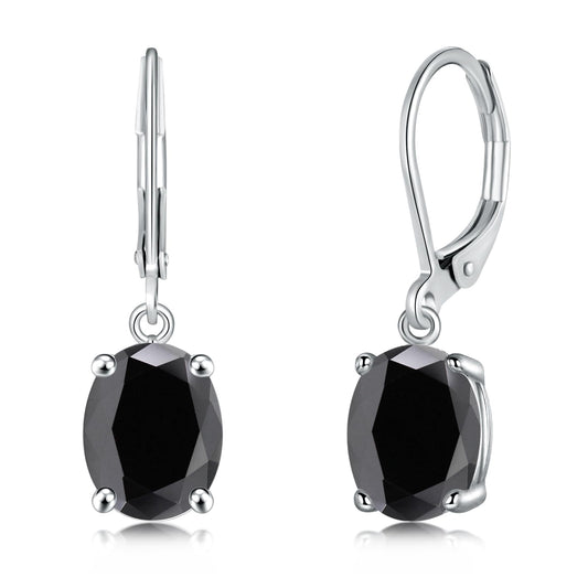 CiNily Cut-Oval Leverback Dangle Earrings for Women Black Cubic Zircon 14k White Gold Plated Hypoallergenic Hanging Earrings Lightweight Summer Drop Earrings