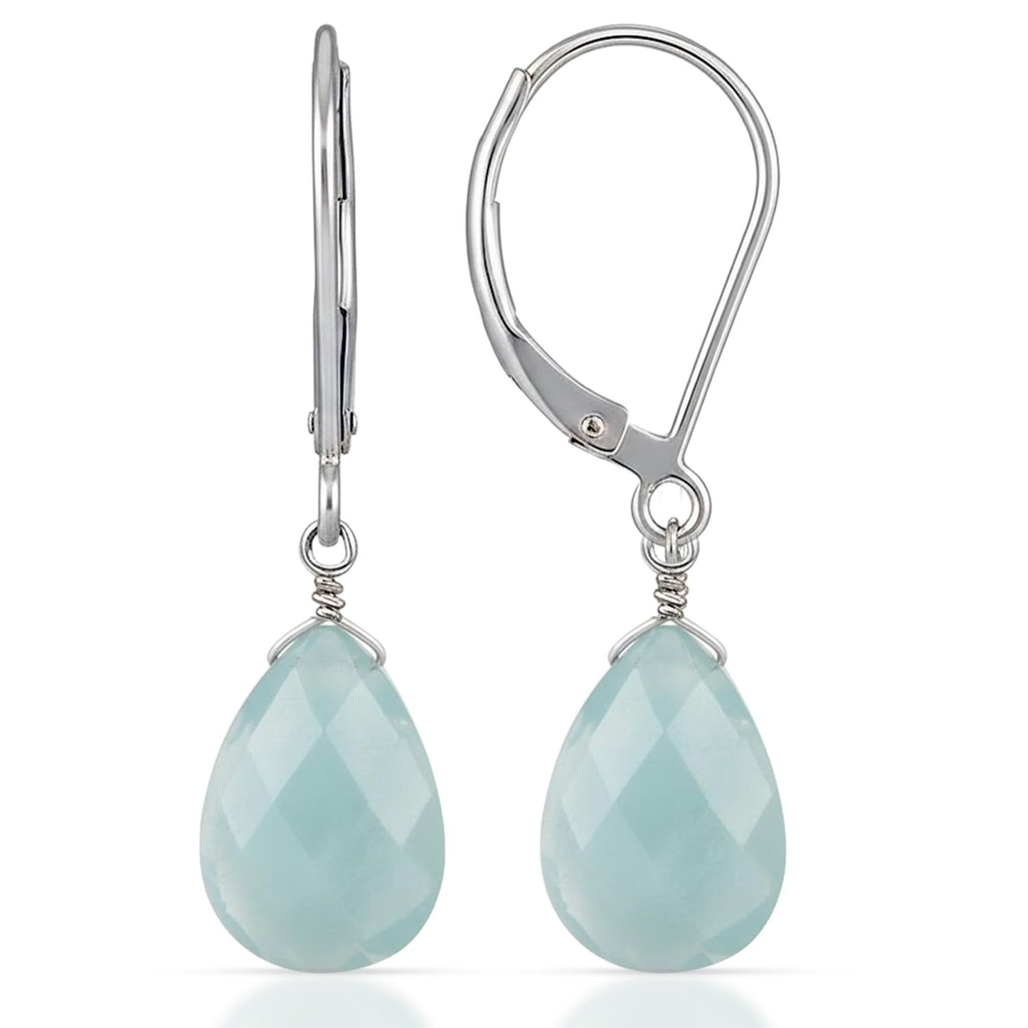 GemInspire Natural Milky Aquamarine Teardrop Dangle Earrings for Women, Leverback Pear Shaped Gemstone, 925 Sterling Silver Leverback, Handmade March Birthstone Jewelry Gift