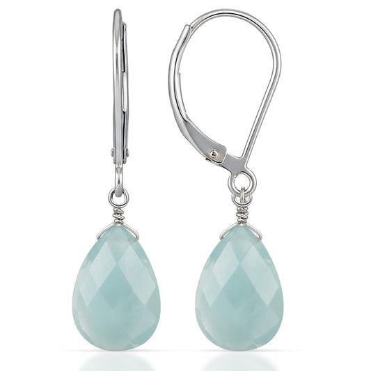 GemInspire Natural Milky Aquamarine Teardrop Dangle Earrings for Women, Leverback Pear Shaped Gemstone, 925 Sterling Silver Leverback, Handmade March Birthstone Jewelry Gift