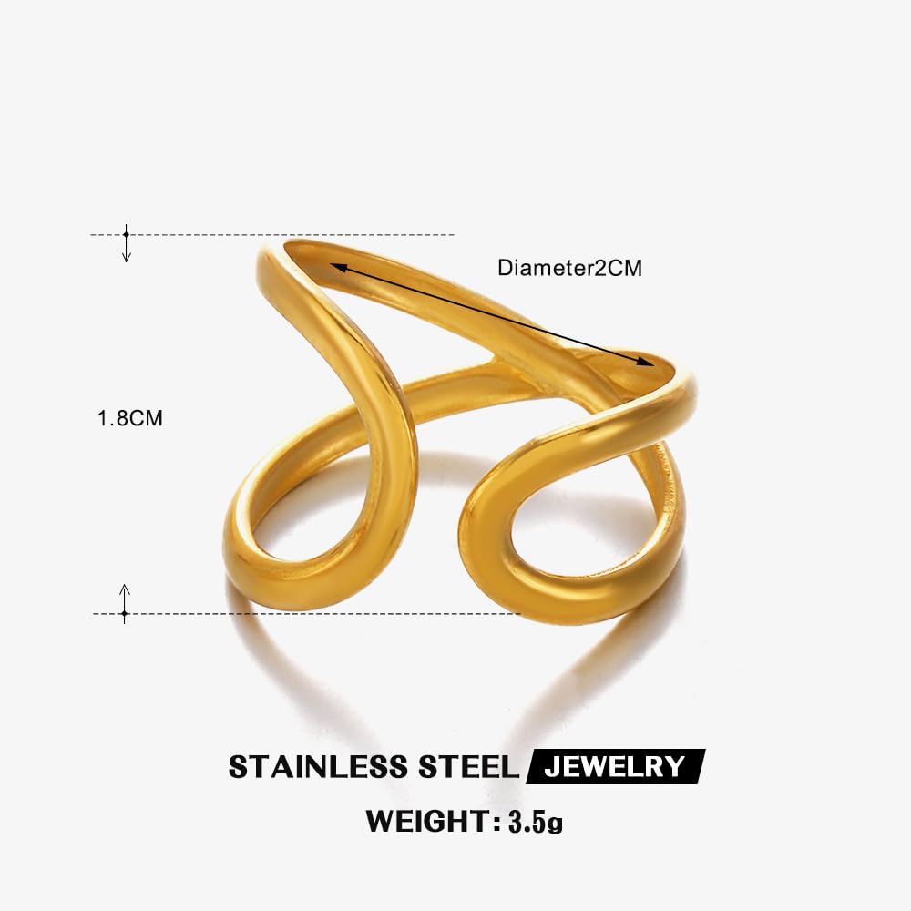 AIETUE Chunky Rings For Women, Gold Silver Thumb Ring Asymmetrical Wavy Curve Ring Adjustable Non Tarnish Dainty Stainless Steel New Year Anniversary Birthday Jewelry Gift (Voguish-Gold Gen 2)